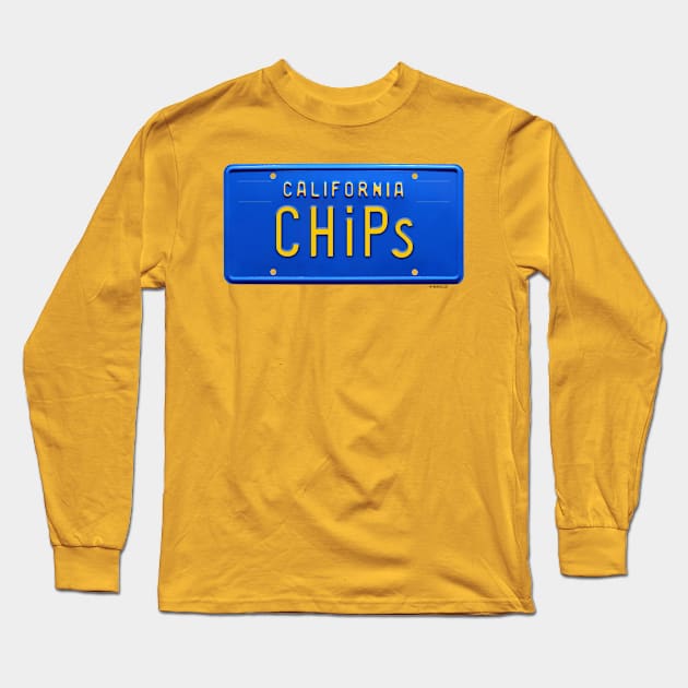 CHiPs California 1970s Blue License Plate Long Sleeve T-Shirt by hotroddude